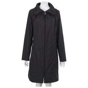 Cole Haan Long Jacket Women M Black Full Zip Hooded Zip Pockets